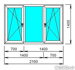 Окно пластиковое Exprof 1400x2100 трехстворчатое,однокамерное