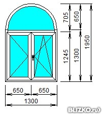 Арочное Окно ПВХ Exprof две створки 1300x1950