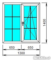 Окно ПВХ однокамерное 1300x1400 двустворчатое