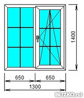 Окно ПВХ однокамерное 1300x1400 двустворчатое
