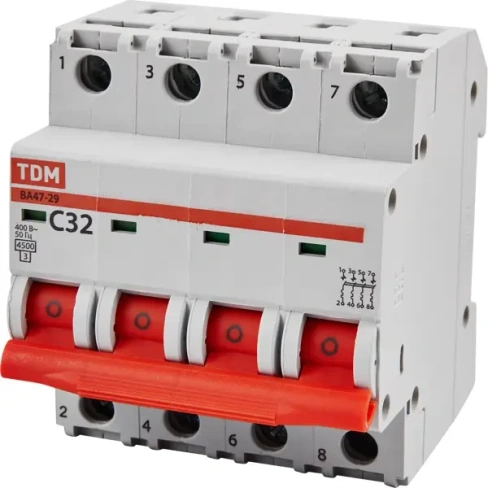 Автоматический выключатель TDM Electric ВА47-29 4Р C32 A 4.5 кА TDM ELECTRIC Ва47-29 4P 32А