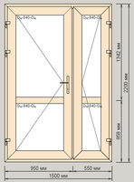 Ламинированная штульповая входная дверь 1500х2200 из пятикамерного ПВХ профиля Ortex