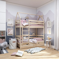 Кровать-домик детская двухъярусная Classic 160х80 в натуральном цвете