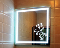 Квадратное зеркало с узором и подсветкой по периметру 50см х 50см