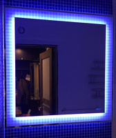 Квадратное зеркало с подсветкой, подогревоми часами 70 см х70 см