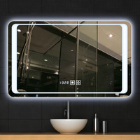 Прямоугольное зеркало с подсветкой и часами 40 см х60 см