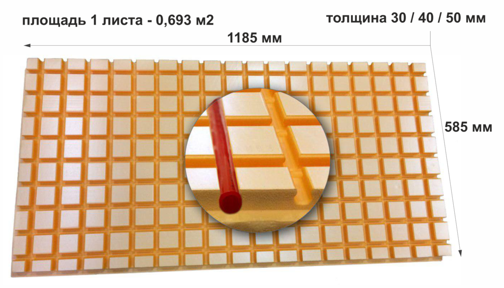 Мат для труб под теплый водяной пол из Пеноплэкс 40 мм под стяжку .