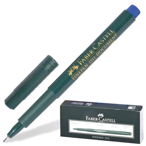 Ручка капиллярная линер FABER-CASTELL Finepen 1511 СИНЯЯ корпус темно-зеленый линия письма 04 мм 151151