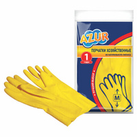 Перчатки резиновые без х/б напыления рифленые пальцы размер M жёлтые 30 г БЮДЖЕТ AZUR 92120