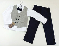 Нарядный костюм для мальчика 4 предмета белая рубашка, брюки, серый жилет и бабочка