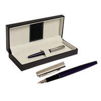 Ручка подарочная перьевая в кожзам футляре, корпус синий с серебром Calligrata