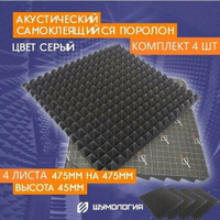 Шумология Topp 30 КС - Самоклеящийся акустический поролон пирамида (4 панели 475*475мм)