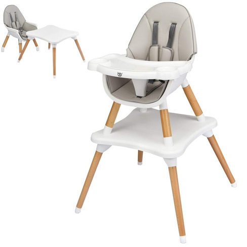 Детский стульчик-трансформер для кормления 5 в 1 Baby Joy, серый/белый