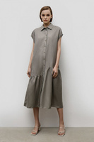 BAON Льняное платье-рубашка миди с оборками (арт. BAON B4523025)