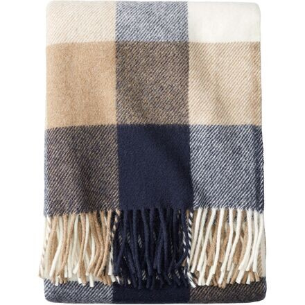 Моющееся шерстяное одеяло Eco-Wise с бахромой Pendleton, цвет Navy/Camel