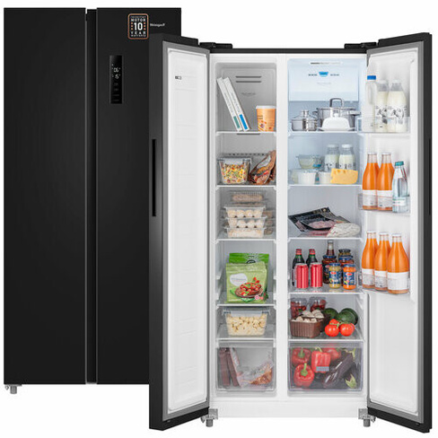 Отдельностоящий холодильник с инвертором Weissgauff WSBS 500 Inverter NoFrost Black Side by Side двухдверный, 3 года гар