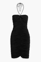 Мини-платье из эластичного джерси со сборками и вырезом халтер MAGDA BUTRYM, черный