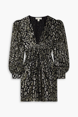 Платье мини из шифона fil-купе с металлизированным леопардовым принтом MICHAEL MICHAEL KORS, черный