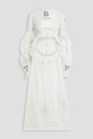 Платье макси из хлопковой вуали и кружева крючком с аппликациями и вырезами BURBERRY, белый