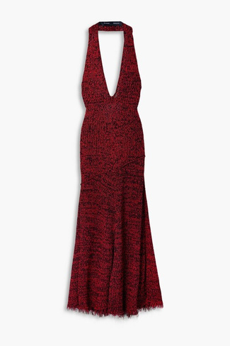 Трикотажное платье макси с открытой спиной и бахромой на воротнике-халтер PROENZA SCHOULER, красный