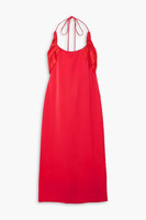 Платье миди из крепа со сборками и шелковым атласом с вырезом халтер RENAISSANCE RENAISSANCE, красный