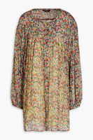 Платье мини из шелкового крепона со сборками и цветочным принтом ISABEL MARANT, разноцветный