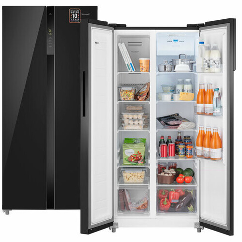 Отдельностоящий холодильник Side by Side двухдверный WSBS 500 Inverter NoFrost Black Glass, 3 года гарантии, Полный No F