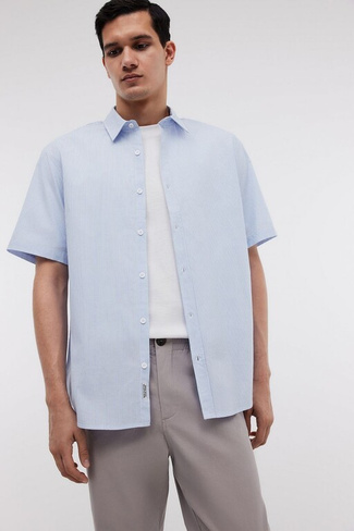 BAON Рубашка из хлопка с коротким рукавом в полоску (арт. BAON B6824005)