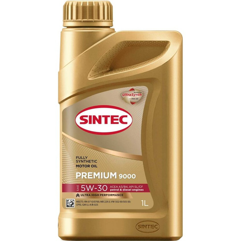 Синтетическое моторное масло Sintec Premium 9000 SAE 5W-30 ACEA A3/B4, 1л 600102