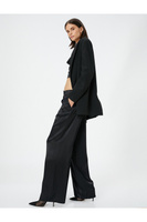 Широкие брюки с карманами, нормальная талия, блестящие складки, детализированная вискоза Koton, черный