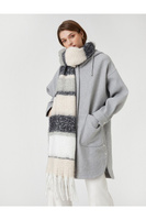 Кашемировое пальто оверсайз с капюшоном и карманом на молнии из смеси шерсти Koton, серый