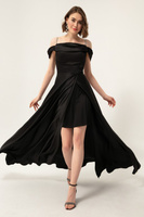 Женское длинное атласное вечернее платье с черным каменным ремешком Lafaba, черный
