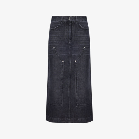 Джинсовая юбка макси средней посадки с эффектом потертости Givenchy, черный