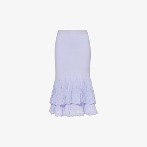 Юбка миди из смесового хлопка с высокой посадкой и оборками по краю Bottega Veneta, фиолетовый