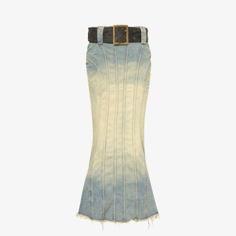 Джинсовая юбка макси «рыбий хвост» с поясом Jaded London, цвет denim blue