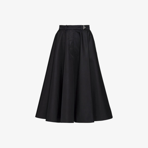 Плиссированная юбка с высокой посадкой и бляшкой-логотипом re-nylon Prada, черный