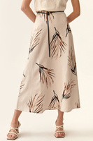 Расклешенная льняная юбка с тропическим узором Tatuum, коричневый