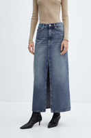 Длинная джинсовая юбка с разрезом спереди Mango, синий