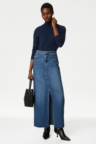 Длинная джинсовая юбка Marks & Spencer, синий