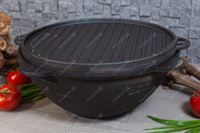Shampurs Узбекский чугунный казан плоское дно с чугунной крышкой сковородой 12 литров