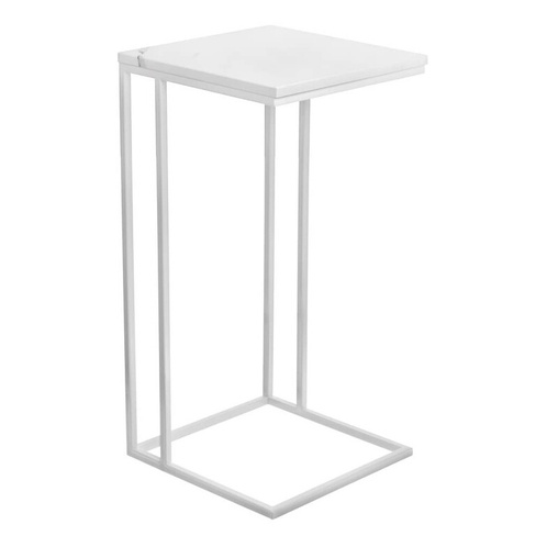 Придиванный столик Loft 35x35см, белый мрамор с белыми ножками Bradexhome