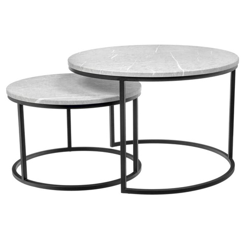 Набор кофейных столиков Tango светло-серый мрамор с чёрными ножками, 2шт Bradexhome