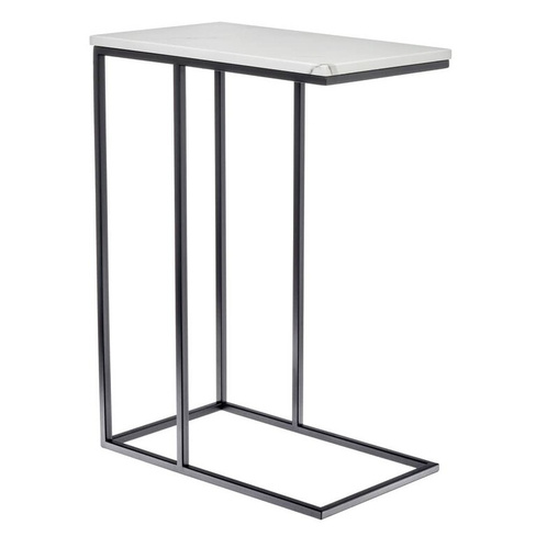Придиванный столик Loft 50x30см, белый мрамор с черными ножками Bradexhome
