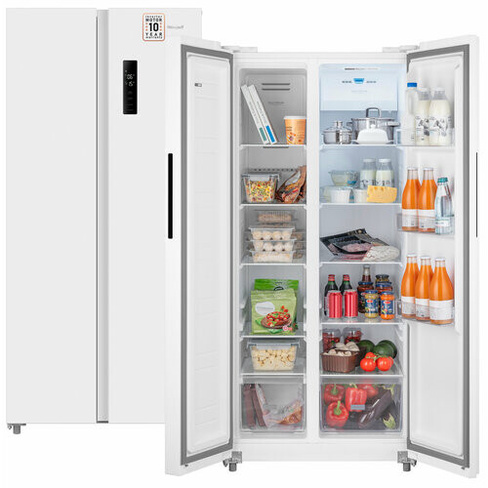 Отдельностоящий холодильник с инвертором Weissgauff WSBS 500 Inverter NoFrost White Side by Side двухдверный, 3 года гар