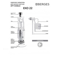 Комплект арматуры BERGES Eko 22 двухкнопочный боковой клапан 030622