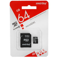 Карта памяти Micro SDXC 64GB SmartBuy (Class 10) с адаптером SD