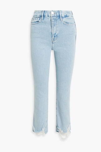 Укороченные джинсы Le Super High с потертостями и высокой посадкой. FRAME, синий