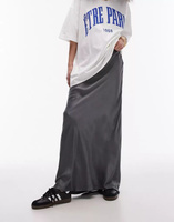 Темно-серая атласная юбка макси с наклоном и кулиской Topshop