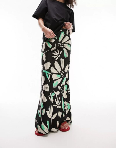 Атласная юбка макси с разноцветным цветочным принтом Topshop