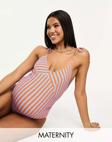 Одежда для беременных Vero Moda – купальник в сине-оранжевую полоску с завязками Vero Moda Maternity